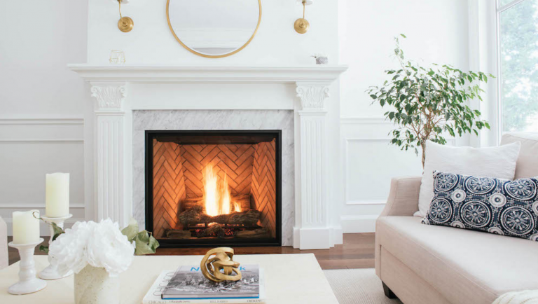 Custom fireplace in living room.