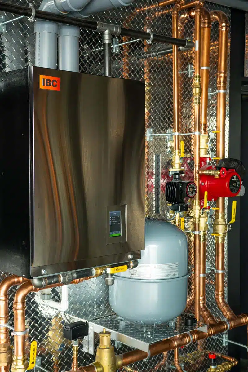 A high-efficiency boiler installed in a home, providing reliable heating and hot water.