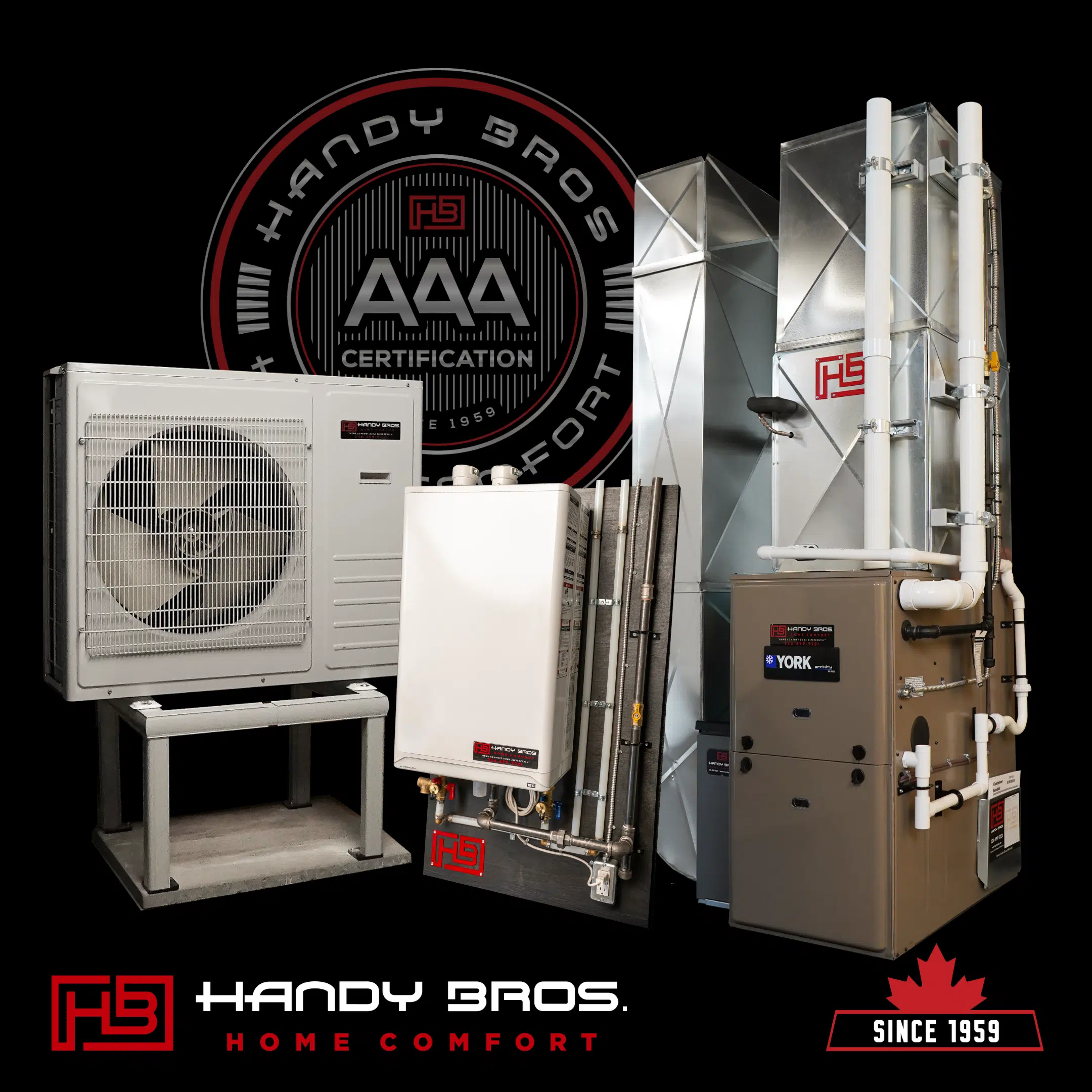Handy Bros HVAC equipment and AAA certification graphic