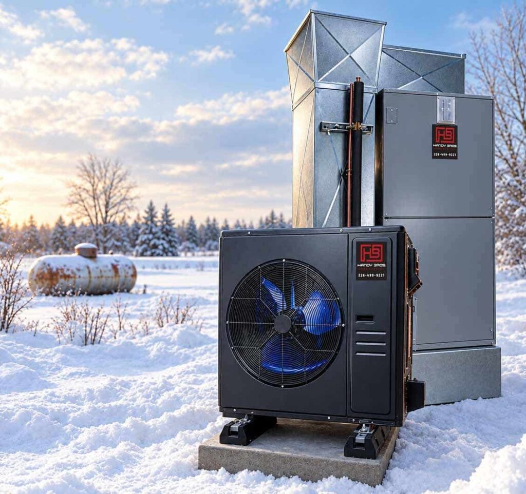 Cold-climate heat pump replacing propane equipment